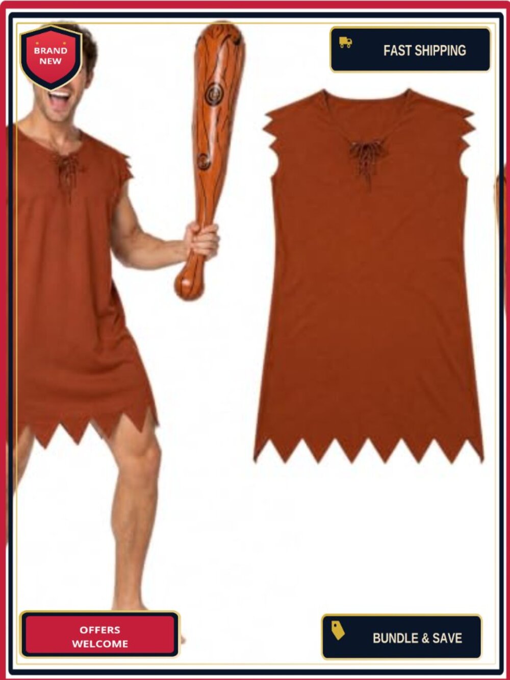 Men's Caveman Costume with Inflatable Club Halloween Prehistoric